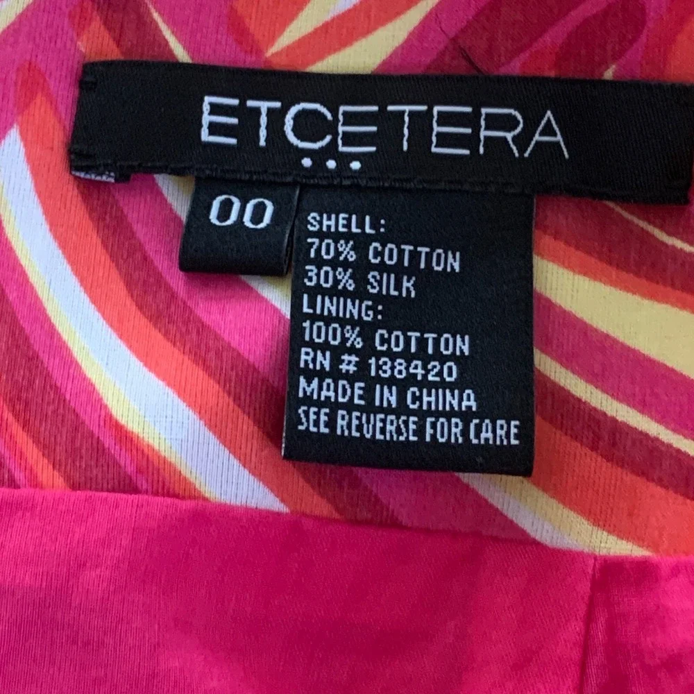 Etcetera Women's Cotton/Silk Pink Yellow Circle Midi Skirt Size 00